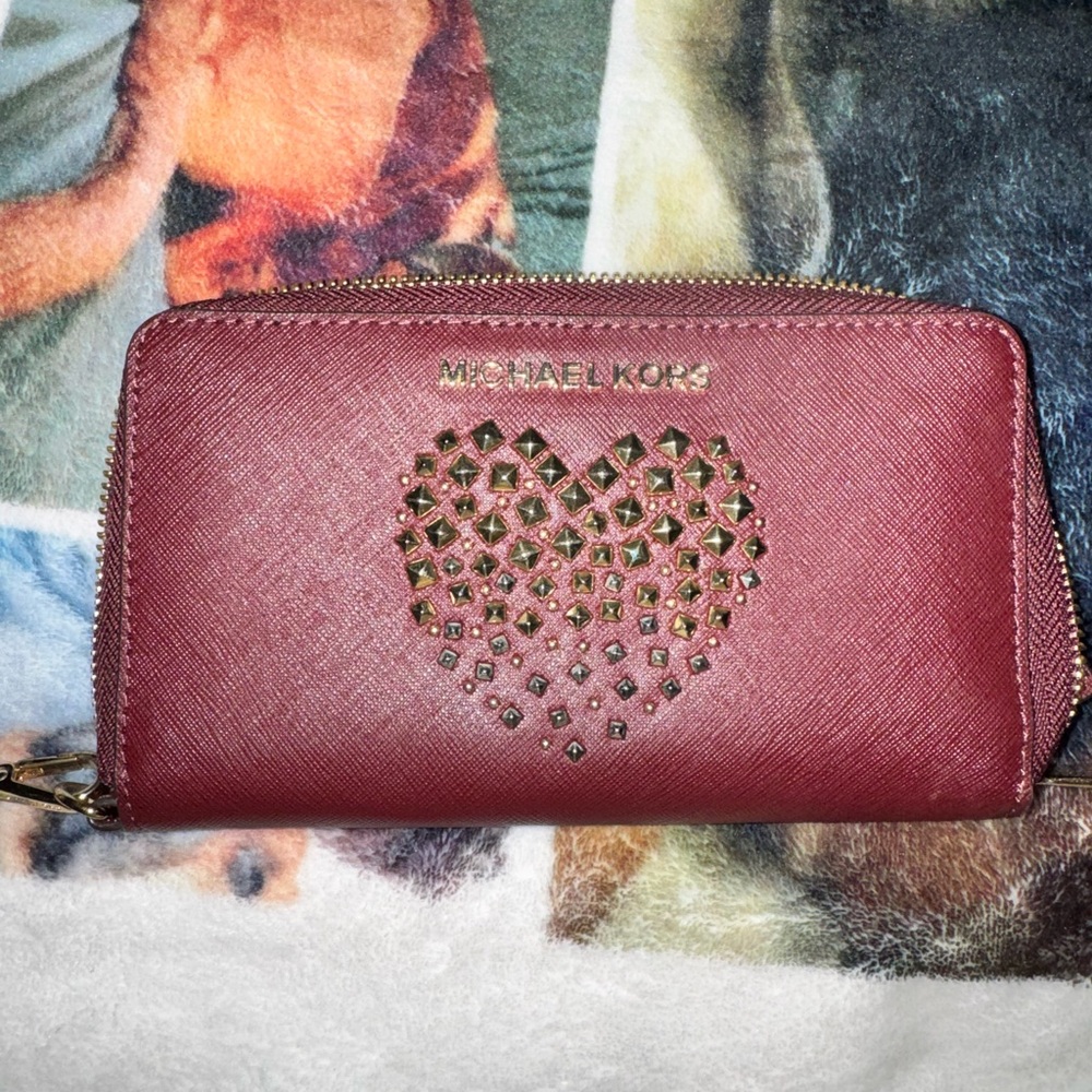 Michael Kors Burgundy Heart Studded Wallet